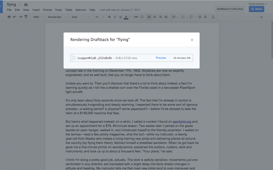 Draftback is a Chrome app that turns a gDoc revision into a “film”