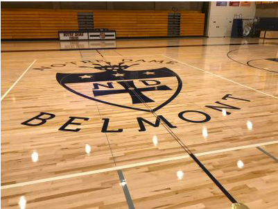 The NDB logo on the floor of the Moore Pavilion.