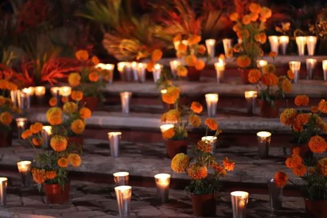 Traditional candles and marigolds