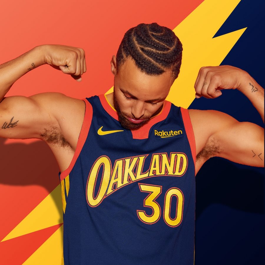 Stephen Curry wearing the new Oakland Forever Jersey.