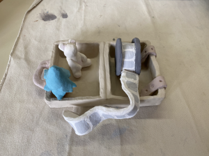 A work in progress: Sophomore Alexa Herrera's piece is being prepared for consideration in "The Luggage You Carry" sculpture project.