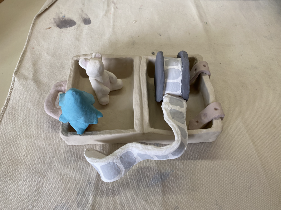 A work in progress: Sophomore Alexa Herreras piece is being prepared for consideration in The Luggage You Carry sculpture project.