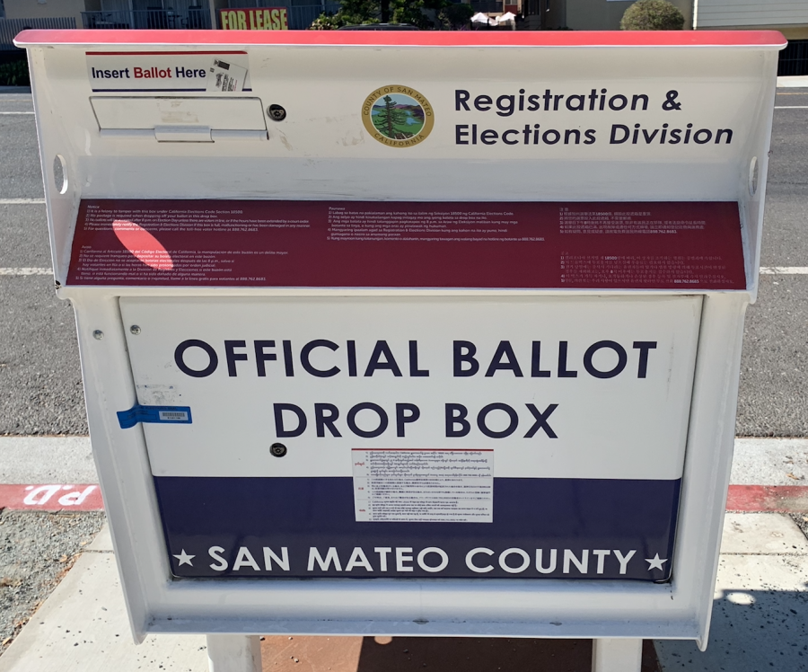 Ballot drop box for the California gubernatorial recall election in San Mateo County.