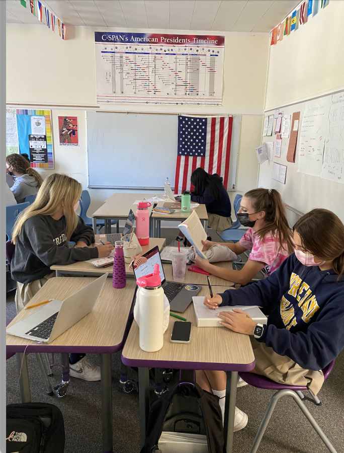 Students in history teacher Matthew Hankins’ homeroom take advantage of their study time during Collaboration to work on assignments for their various classes.