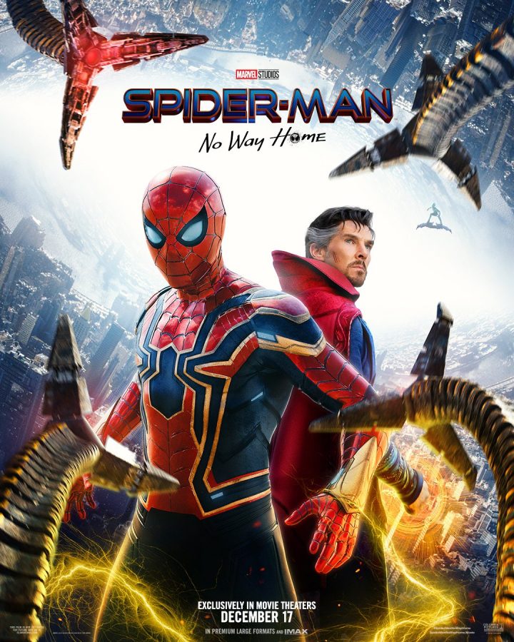Spider-Man: No Way Home movie poster, picturing Spider-Man (Tom Holland) and Dr. Strange (Benedict Cumberbatch).