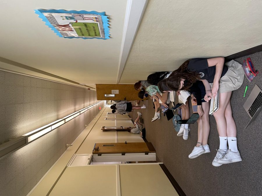 Students gather in the hallways before class.