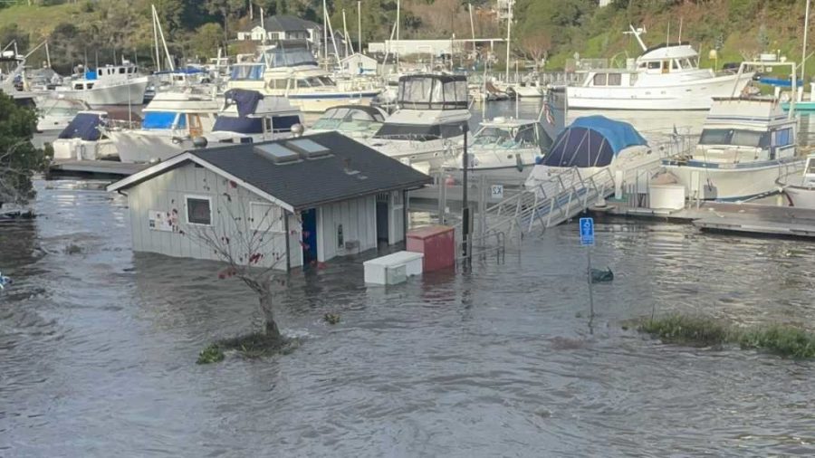 The north side of the Santa Cruz harbor submerged in three feet of water on Saturday 15