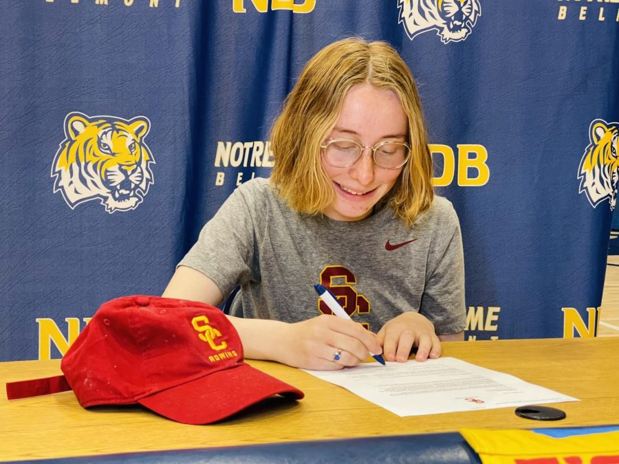 Sage Saperstein signs a National Letter of Intent, symbolizing her decision to pursue collegiate-level sports.