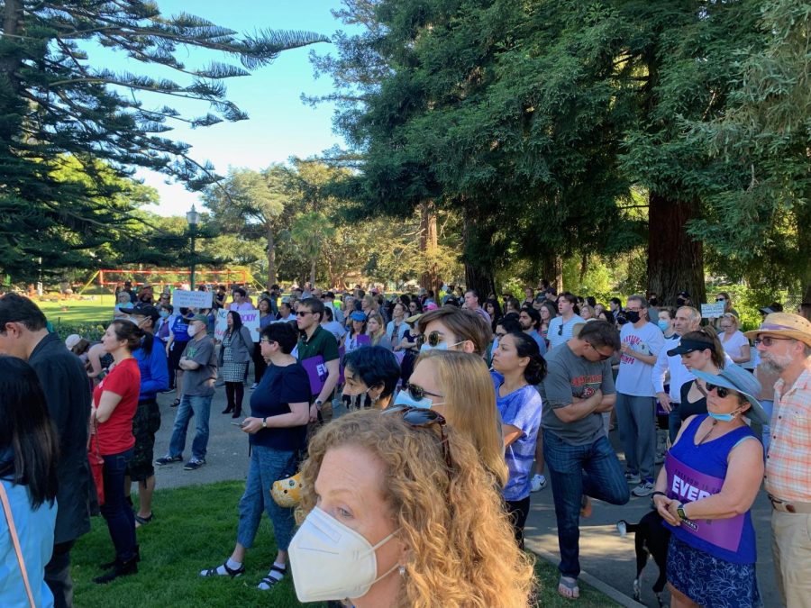 Protesters in Central Park, San Mateo, gather in response to Roe v. Wade overturning.