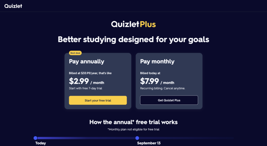 Quizlets Plus plan costs $35.99/year or $7.99/month, an extra cost students may now need to cover.
