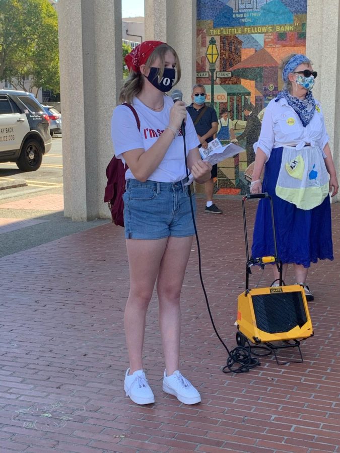 NDB student speaks at a protest prior to the 2020 Election.