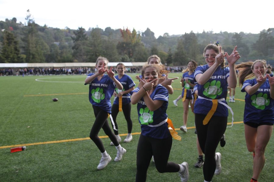 The freshmen and junior students of the Blue team celebrated after winning NBD’s first Powderpuff game since 2018.