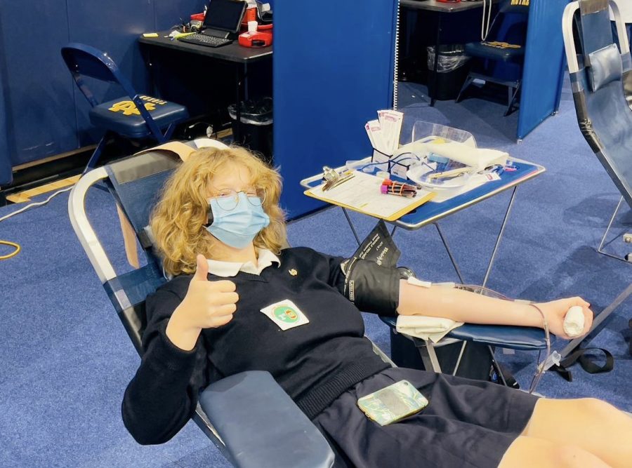 NDB student Lauren Fitzgerald has her blood drawn at the school-wide blood drive in April of 2022.