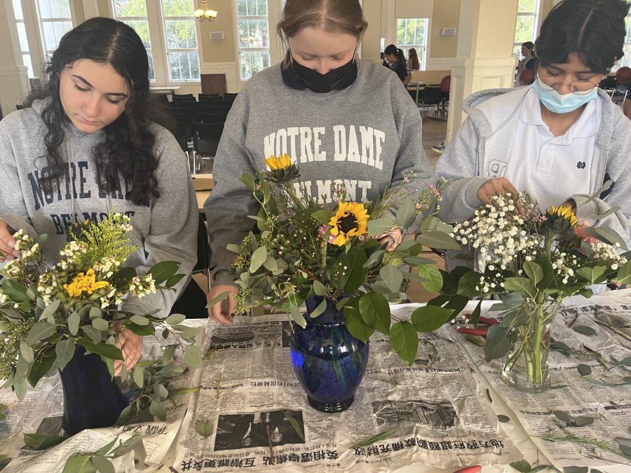 NDB Students participate in the vase-making activity for the sisters of Notre Dame de Namur.