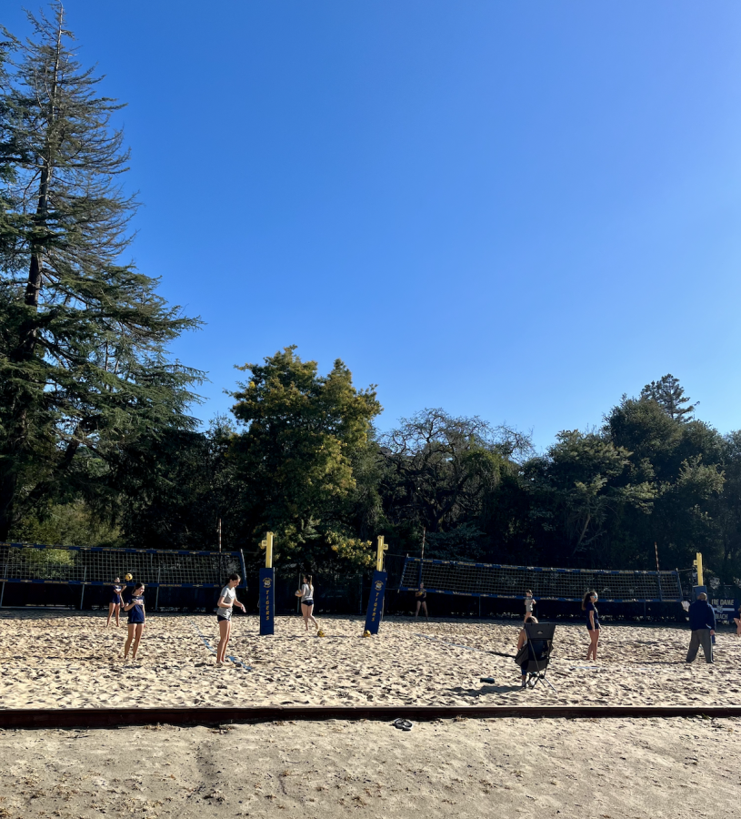 The beach volleyball team trains on the NDB courts weekly to prepare for upcoming tournament.