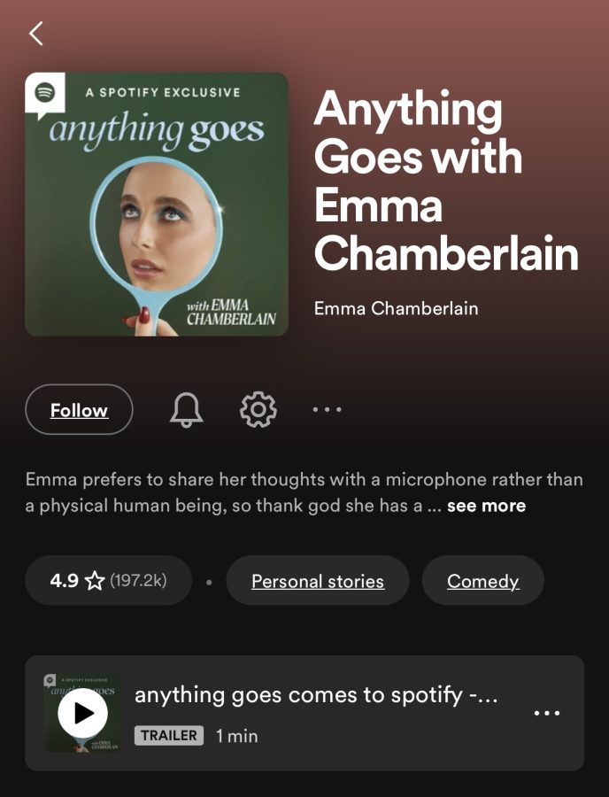 The podcast “Anything Goes with Emma Chamberlain” is exclusively streaming on Spotify.