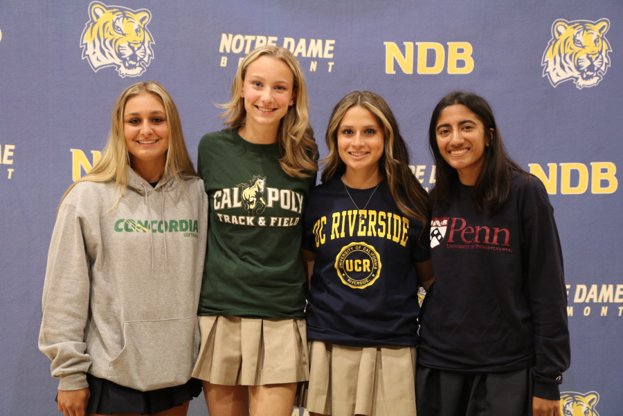 The four senior student-athletes celebrate their athletic collegiate commitments in the Moore Pavilion.