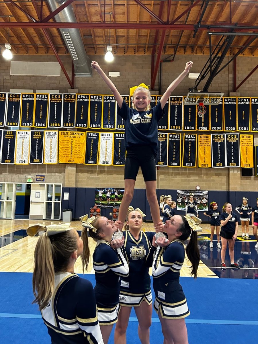 Members+of+NDBs+Varsity+Cheer+team+introduced+the+middle-schoolers+to+stunting+with+demonstrating+and+rotating+preps.