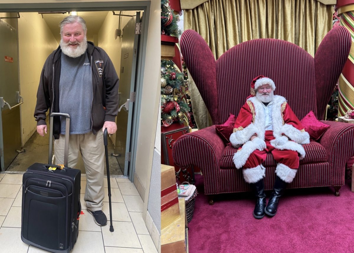 Santa before and after getting ready for the day.