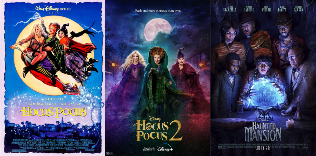 Disney movies such as "Hocus Pocus" and "Haunted Mansion" are typical spooky films.