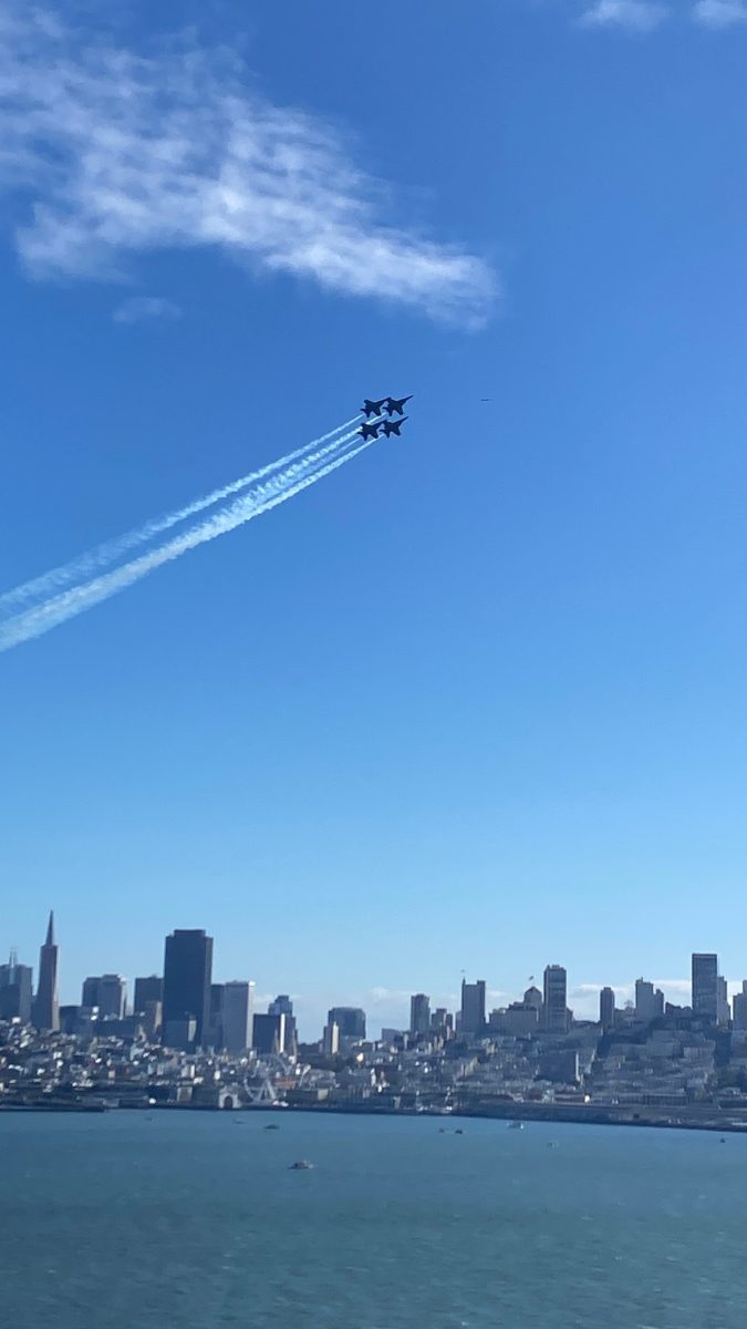 Junior Rebecca Welte, looks up to see the "Blue Angels" preformance, during her fall break.