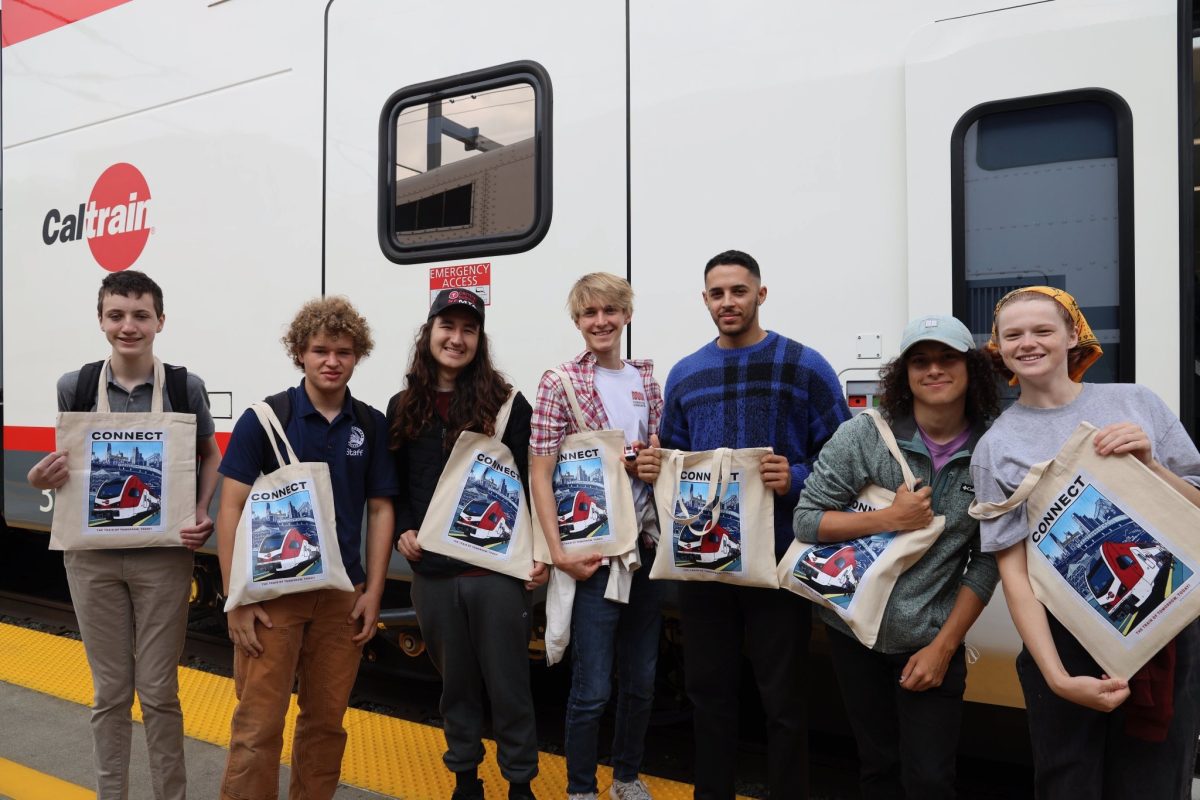 Young transit advocates tour Caltrains' newly electrified trains in September 2023.