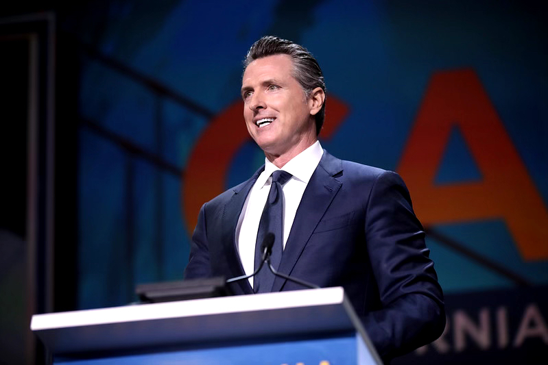 California Governor Gavin Newsom speaking at event.