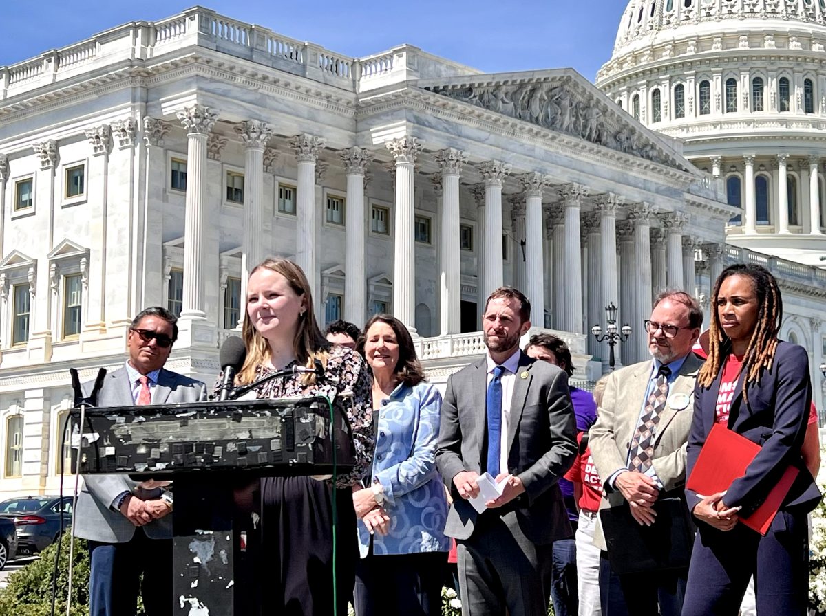 Rachel Hill speaks in front of the United States Capitol, honoring the 25th anniversary of the Columbine shooting