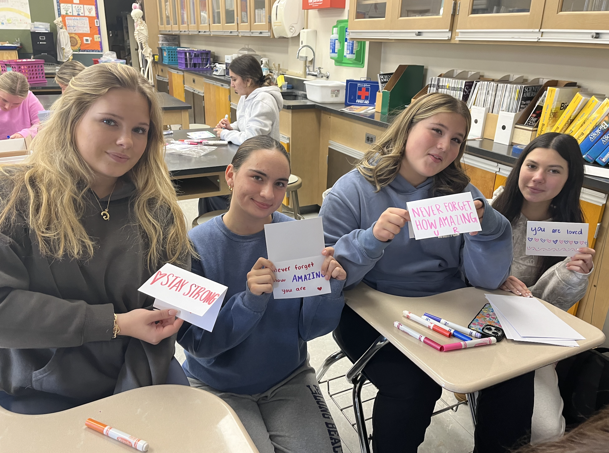 Pre-Med club members making cards to donate to St. Jude Children's Hospital patients