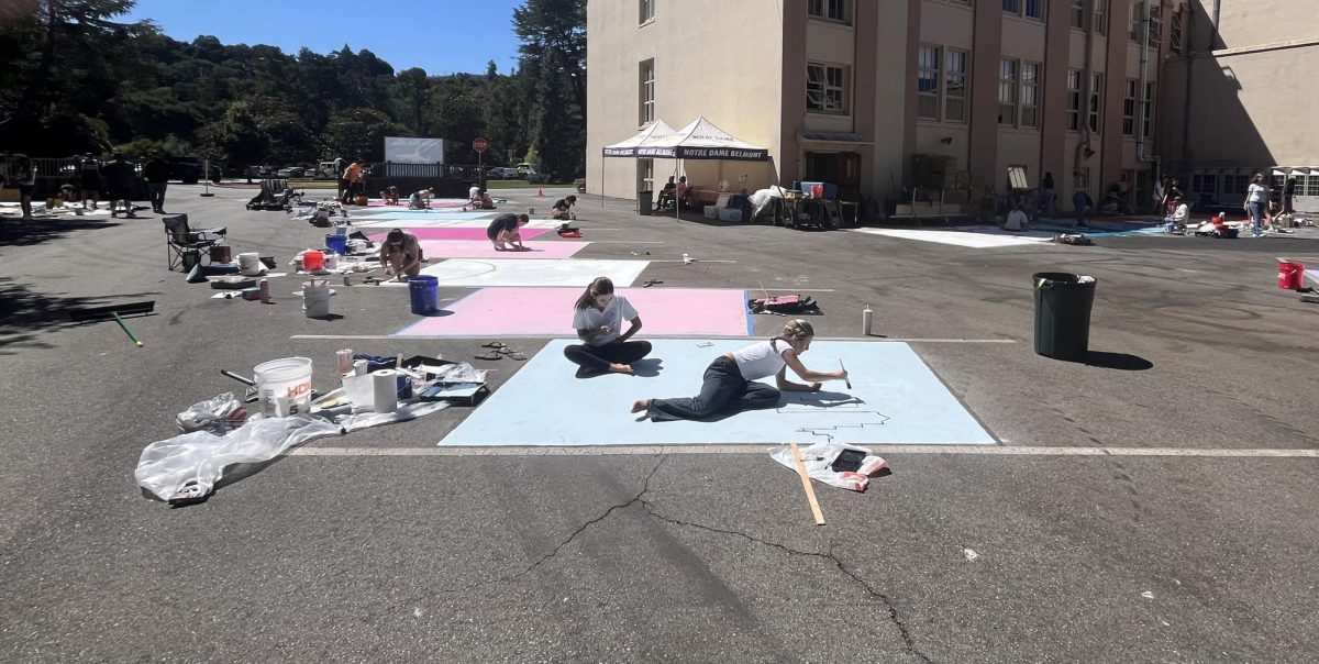 Seniors paint their parking spots days before school starts.
