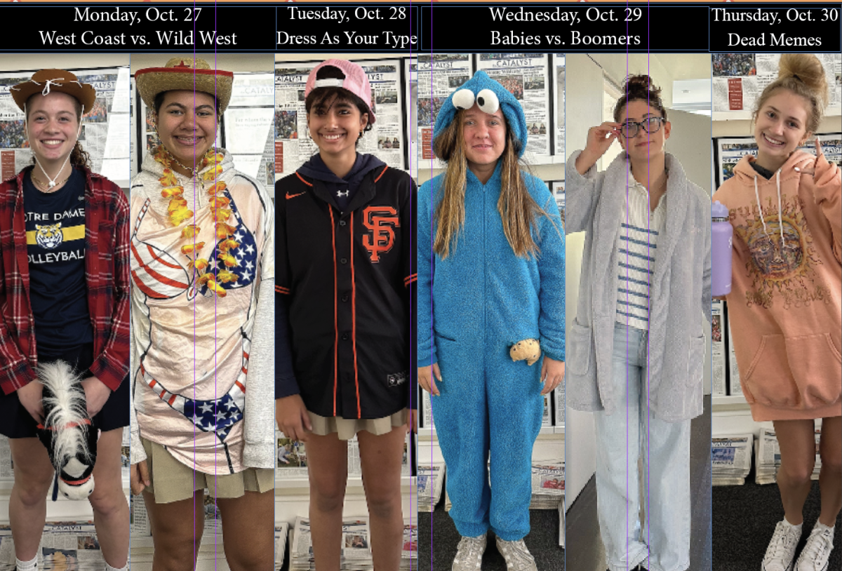 Students model outfits for the upcoming Halloween-themed spirit week.