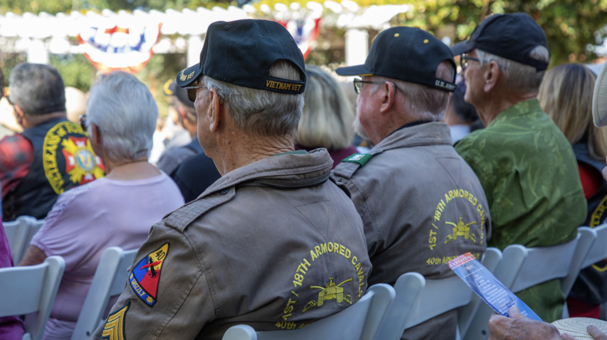 Veterans gather at a Veteran's Day ceremony in Santa Clarita, California on Nov. 11, 2025.