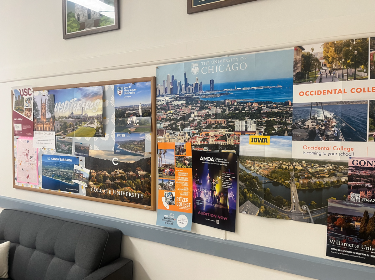 Posters from universities across the country fill the counseling office, reflecting the range of post-graduation paths available to students.