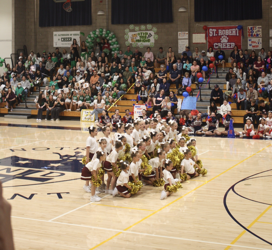 St. Gregory School’s cheerleading team performs a spirited routine.