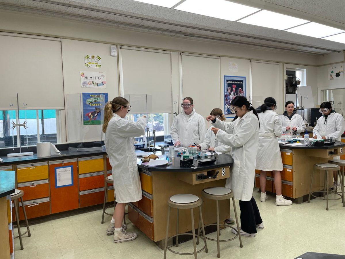 Students collaborate during a science lab, gaining hands-on experience.