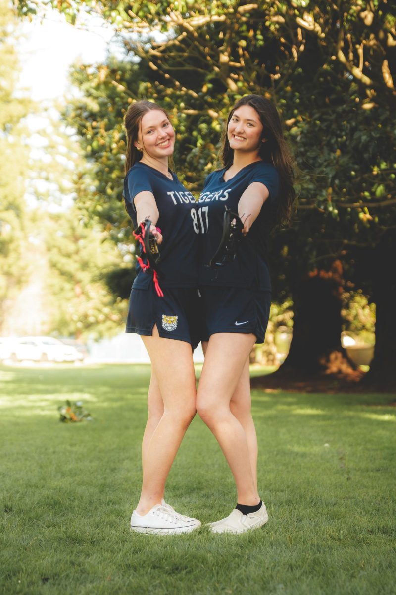 Seniors Finley Wilke-Hiland and Paulina Marshall on media day.