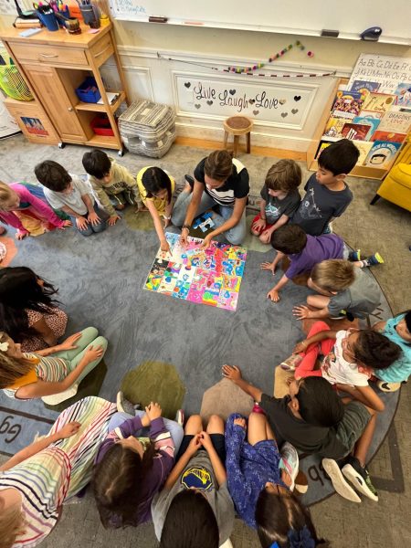 Emily Mitchell with her old first-grade class at The Nueva School.